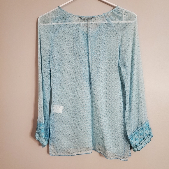Cassidi womens blouse XS blue see through embroidery slits - Picture 4 of 6